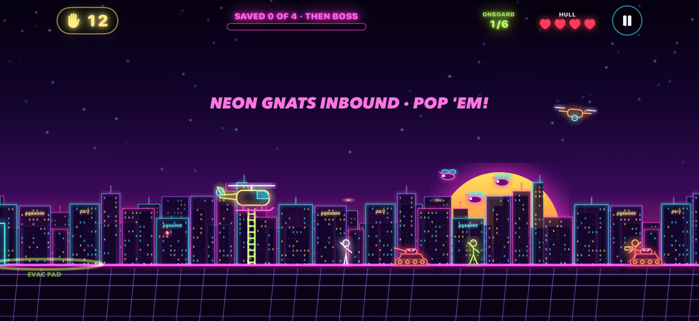 Dropping the rope ladder to rescue people in Neon Harbor